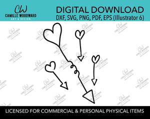 Cupid Love Heart Arrows Black & White Clip Art, SVG, EPS, PNG - Sublimation Digital Download Transparent