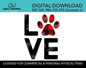 Dog Paw Print SVG, Buffalo Plaid SVG, Love, Animal Print SVG, Red Black, Cricut, Silhouette - Sublimation Digital Download Transparent