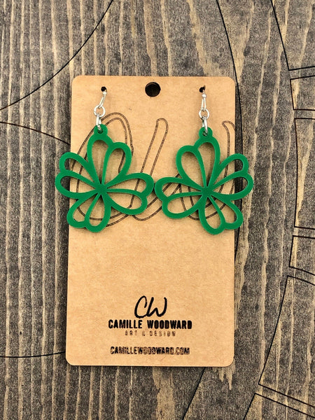 St Patricks Day Earrings Dangle, Green Shamrock Earrings, Four Leaf Clover Earrings, Irish Jewelry, Lucky Irish Earrings