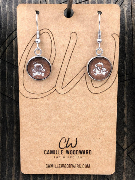 Leather Skull Earrings, Small Skull Earrings Dangle, Skull Handmade Earrings, Skull Jewelry, Sugar Skull Earrings