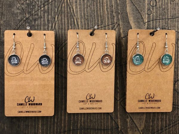Leather Skull Earrings, Small Skull Earrings Dangle, Skull Handmade Earrings, Skull Jewelry, Sugar Skull Earrings