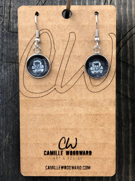 Leather Skull Earrings, Small Skull Earrings Dangle, Skull Handmade Earrings, Skull Jewelry, Sugar Skull Earrings