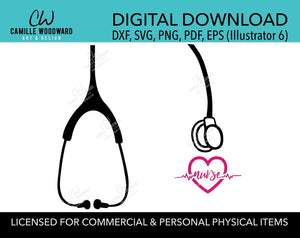 Stethoscope SVG, Nurse Heartbeat Clip Art - Digital Download