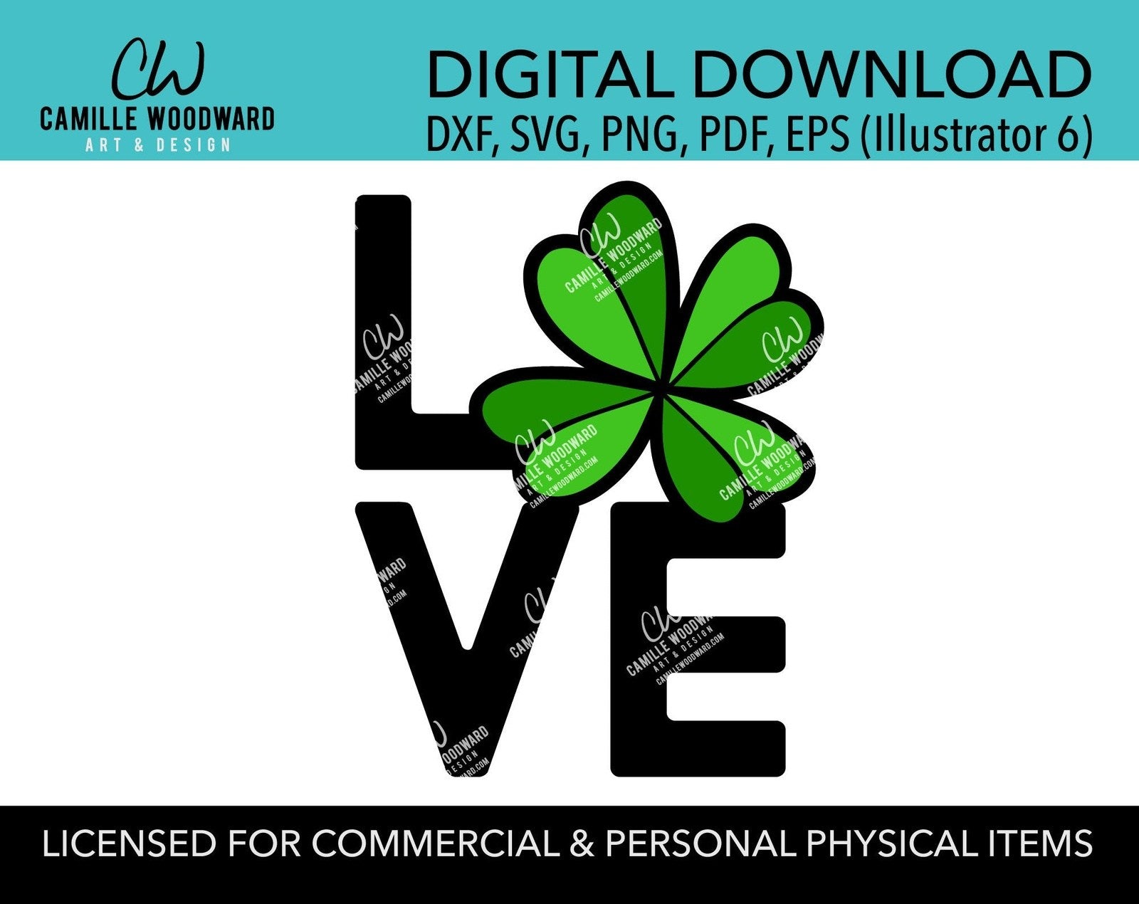Love SVG, St Patrick's Day SVG, Shamrock SVG Cricut, Four Leaf Clover - Sublimation Digital Download Transparent