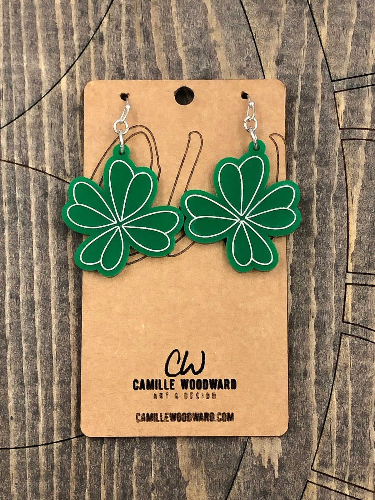 St Patricks Day Earrings Dangle, Green Shamrock Earrings, Four Leaf Clover Earrings, Irish Jewelry, Lucky Irish Earrings, Solid Green & White