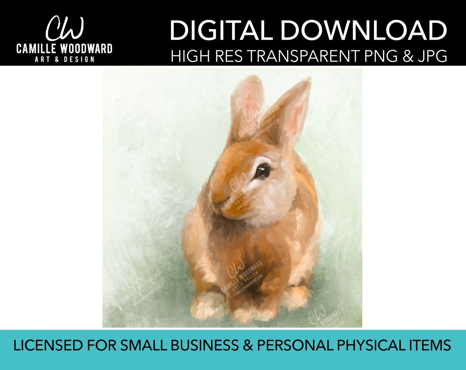 Bunny Rabbit PNG, Bunny PNG, Bunny Rabbit On Green, Easter, Spring Art, Digital Painting - Digital Download Sublimation