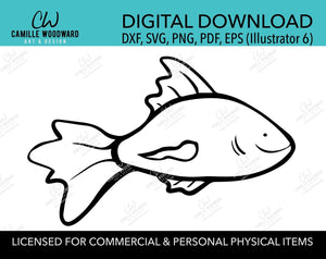 Happy Fish SVG, Fishing SVG, Gold Fish, Cartoon, Fish Clip Art, Black and White, Cricut, Silhouette - Digital Download Transparent