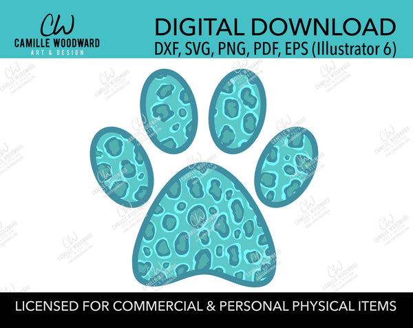 Dog Paw Print SVG, Turquoise Cheetah Leopard Print - Digital Download