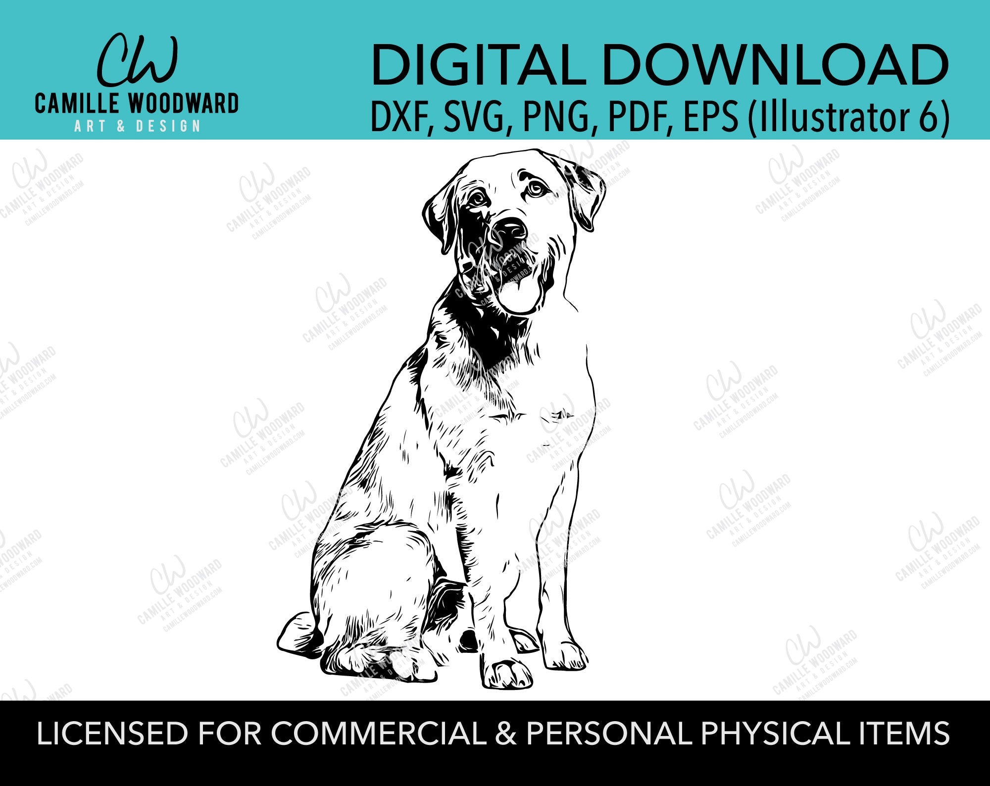 Labrador Retriever Clip Art SVG, Dog Clip Art, Black & White Transparent - EPS, PNG Sublimation Digital Download