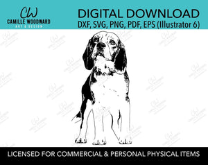 Beagle Dog Clip Art SVG, Dog Clip Art, Black & White Transparent - EPS, PNG Sublimation Digital Download