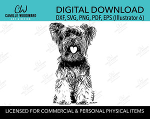 Yorkshire Terrier Dog Clip Art SVG, Yorkie Dog Clip Art, Silky, Black & White Transparent - EPS, PNG Sublimation Digital Download