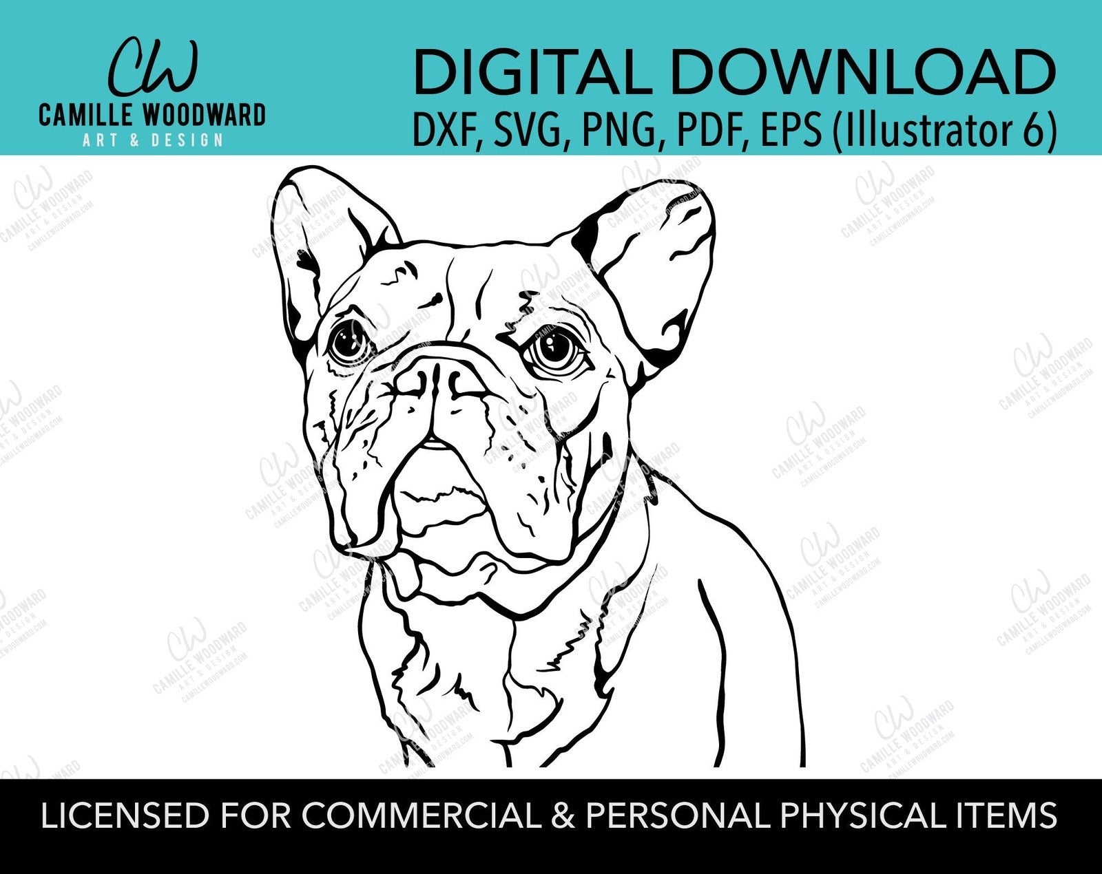 French Bulldog Dog Clip Art SVG, Bulldog Dog Clip Art, Wrinkle, Black & White Transparent - EPS, PNG Sublimation Digital Download