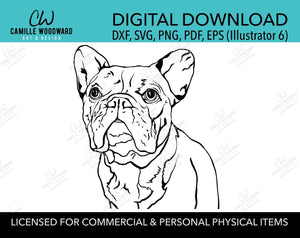 French Bulldog Dog Clip Art SVG, Bulldog Dog Clip Art, Wrinkle, Black & White Transparent - EPS, PNG Sublimation Digital Download