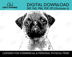 Pug Dog Clip Art SVG, Puppy Dog Clip Art, Wrinkle, Black & White Transparent - EPS, PNG Sublimation Digital Download
