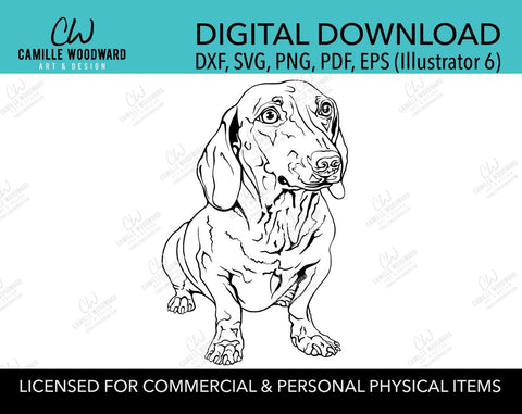 Dachshund Dog Clip Art SVG, Weiner Dog Clip Art, Sausage Dog, Black & White Transparent - EPS, PNG Sublimation Digital Download