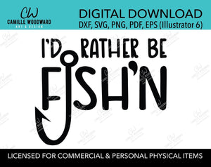 I'd Rather Be Fishing SVG, Fish'n, Gone Fishing, Black and White SVG - Digital Download Cricut Cut File