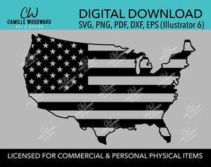 US Map with Flag SVG, United States of America Map, Cut File, png, pdf, eps, dxf - INSTANT Digital Download