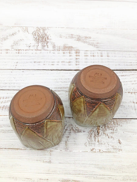 Copper and Light Brown Pottery Tumbler, Nature, Gift for Mom Grandma, Stoneware Handmade Ceramic Stemless Wine Cup, Hand Carved