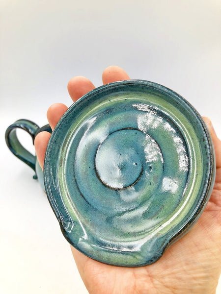 Ceramic Pottery Mug, Turquoise Blue Green Coffee Cup, Handmade Drippy Brown, Stoneware Tea, Microwave Dishwasher Safe