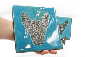 Ceramic Pottery Trivet Spoon Rest, Hummingbird, Mother’s Day Gift, Butterfly Tile, Flower, Sugar Skull, Hand Painted Stoneware, Turquoise