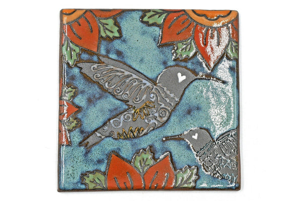 Ceramic Pottery Trivet Spoon Rest, Hummingbird, Mother’s Day Gift, Butterfly Tile, Flower, Sugar Skull, Hand Painted Stoneware, Turquoise