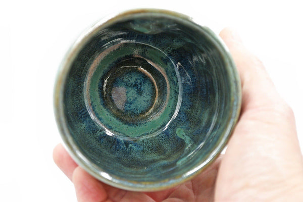 Hummingbird Stemless Ceramic Wine Tumbler, Thumb Dent Stoneware Pottery Cup, Teal Blue, Mint Green, Handmade Wheel Thrown