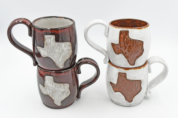Texas Ceramic Pottery Mug, Burnt Orange Maroon White Stoneware Handmade Coffee Cup, Brown, Hand Carved, Southwest, Football Hook Em, Gig Em