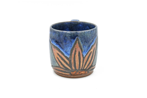Clearance Ceramic Handmade Coffee Mug in Copper and Drippy Blue with Hand Painted Sunflower Cup, Gift for Her