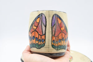 Butterfly Wing Ceramic Pottery, Tumbler Cup & Bowl, Rainbow Colors, Bright Hand Painted Handmade Stoneware, Candy Dish, Black and White