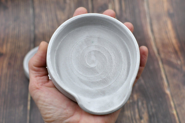 Bright White Ceramic Spoon Rest, Handmade Small & Medium Stoneware Pottery, Stovetop, Tabletop, Countertop Coffee Tea Bag Holder, Brown