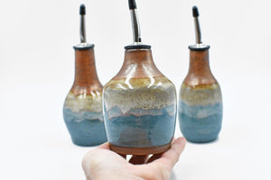 Ceramic Olive Oil Bottle Copper Teal, Small & Medium Turquoise Handmade Stoneware Pottery, Liquid Soap Dispenser, Tabletop Flower Vase