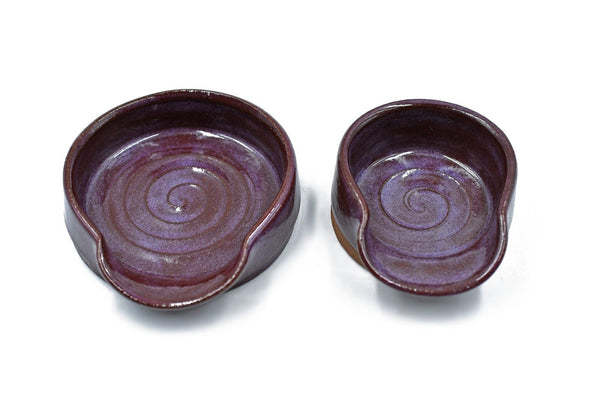 Purple Ceramic Spoon Rest, Handmade Small & Medium Stoneware Pottery, Stovetop, Tabletop, Countertop Coffee Tea Bag Holder, Brown Lavender