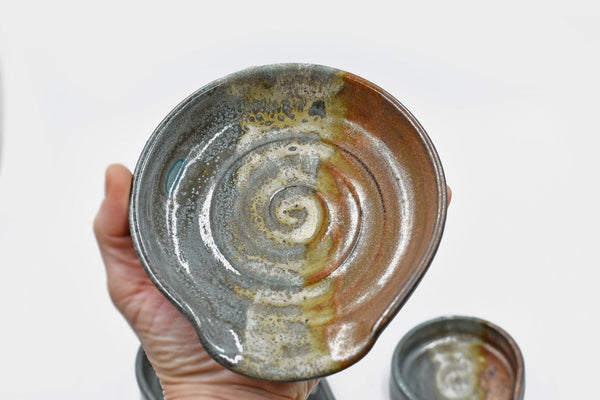 Copper Gray Ceramic Spoon Rest, Handmade Small Medium & Large Stoneware Pottery, Stovetop, Tabletop, Countertop Coffee Tea Bag Holder