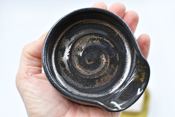 Black Yellow Ceramic Spoon Rest, Handmade Small & Medium Stoneware Pottery, Stovetop, Tabletop, Countertop Coffee Tea Bag Holder, Tan Brown