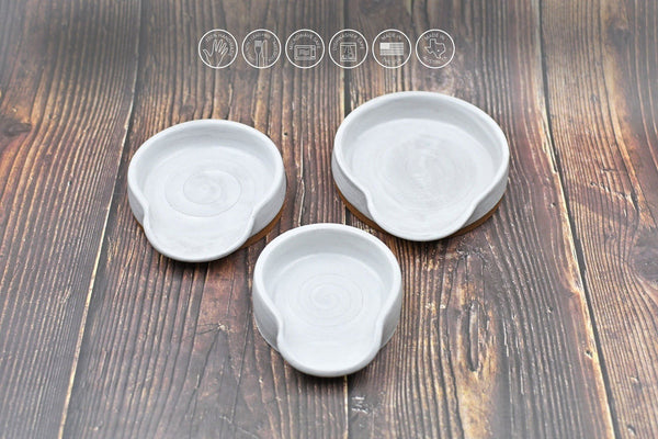 Bright White Ceramic Spoon Rest, Handmade Small & Medium Stoneware Pottery, Stovetop, Tabletop, Countertop Coffee Tea Bag Holder, Brown