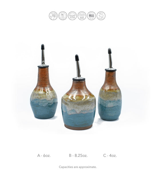 Ceramic Olive Oil Bottle Copper Teal, Small & Medium Turquoise Handmade Stoneware Pottery, Liquid Soap Dispenser, Tabletop Flower Vase