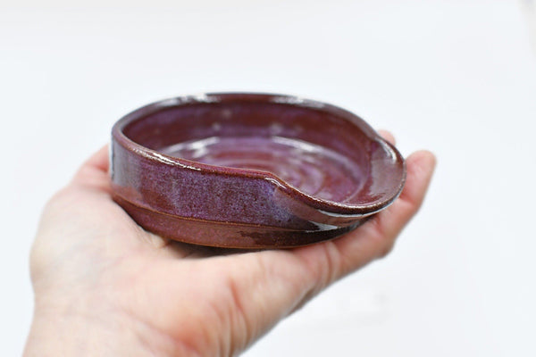 Purple Ceramic Spoon Rest, Handmade Small & Medium Stoneware Pottery, Stovetop, Tabletop, Countertop Coffee Tea Bag Holder, Brown Lavender