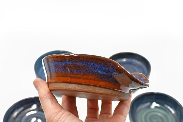 Blue Green Ceramic Spoon Rest | Handmade Pottery Medium & Large Stoneware | Stovetop, Tabletop, Countertop Coffee or Tea Bag Holder