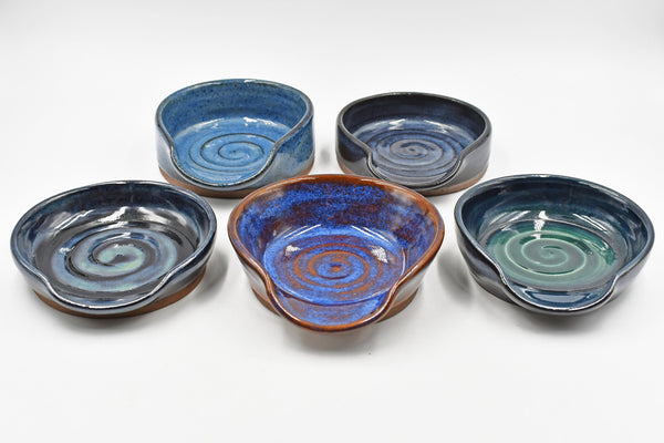 Blue Green Ceramic Spoon Rest | Handmade Pottery Medium & Large Stoneware | Stovetop, Tabletop, Countertop Coffee or Tea Bag Holder