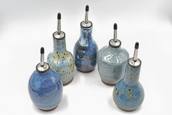 Ceramic Olive Oil Dispenser Small | Handmade Blue Stoneware Pottery | Liquid Soap Dispenser Bottle | Flower Vase | Housewarming Gift