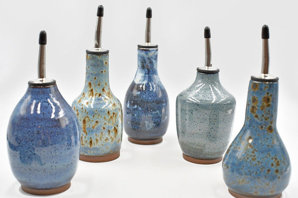 Ceramic Olive Oil Dispenser Small | Handmade Blue Stoneware Pottery | Liquid Soap Dispenser Bottle | Flower Vase | Housewarming Gift