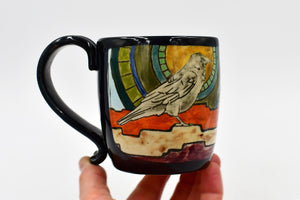 Raven Birds Handmade Pottery Mug Mother's Day Gift, Small Ceramic Coffee Cup, Stoneware Hand Painted, Microwave Safe, Ready to Ship