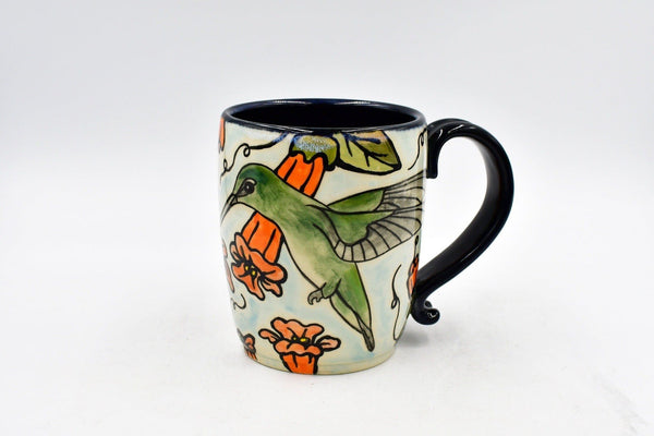 Hummingbird Handmade Pottery Mug Gift for Her, Large Ceramic Coffee Cup, Stoneware Hand Painted, Microwave Safe, Ready to Ship