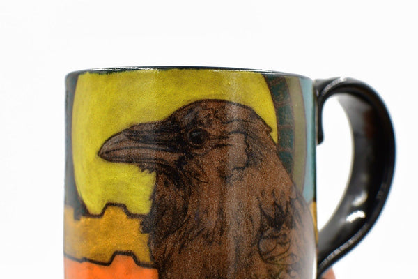 Raven Birds Handmade Pottery Mug Mother's Day Gift, Small Ceramic Coffee Cup, Stoneware Hand Painted, Microwave Safe, Ready to Ship