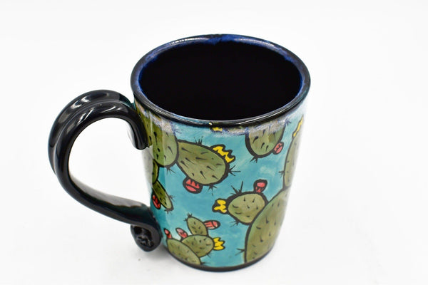 Prickly Pear Handmade Pottery Mug Mother's Day Gift, Southwest Ceramic Coffee Cup, Stoneware Hand Painted, Pottery Seconds, Ready to Ship