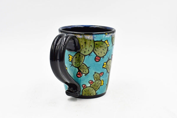 Prickly Pear Handmade Pottery Mug Mother's Day Gift, Southwest Ceramic Coffee Cup, Stoneware Hand Painted, Pottery Seconds, Ready to Ship