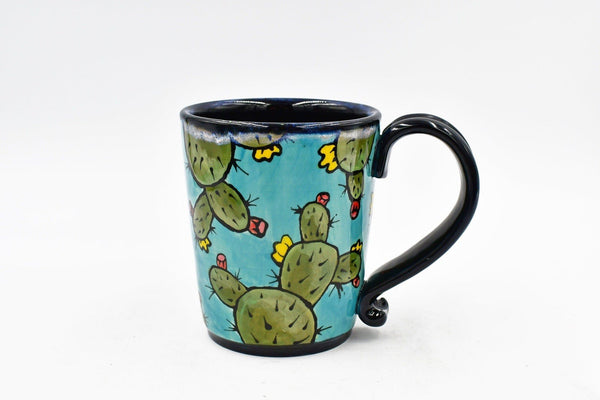 Prickly Pear Handmade Pottery Mug Mother's Day Gift, Southwest Ceramic Coffee Cup, Stoneware Hand Painted, Pottery Seconds, Ready to Ship