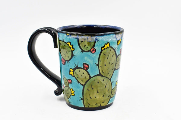 Prickly Pear Handmade Pottery Mug Mother's Day Gift, Southwest Ceramic Coffee Cup, Stoneware Hand Painted, Pottery Seconds, Ready to Ship