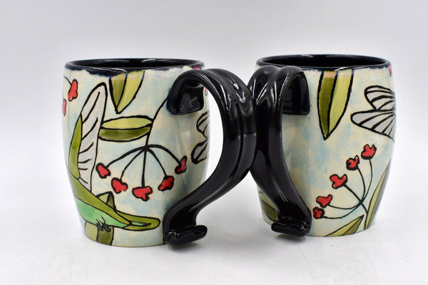 Hummingbird Handmade Pottery Mug Gift for Mother's Day, Ceramic Coffee Cup, Stoneware Hand Painted Hand Drawn, Microwave Safe, Ready to Ship