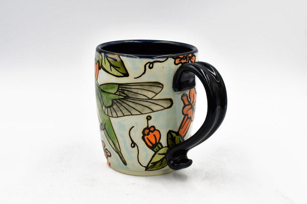 Hummingbird Handmade Pottery Mug Gift for Her, Large Ceramic Coffee Cup, Stoneware Hand Painted, Microwave Safe, Ready to Ship